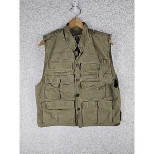 Vintage Trail Designs Denim Quilted Fishing Utility Vest Men's Large Olive Green